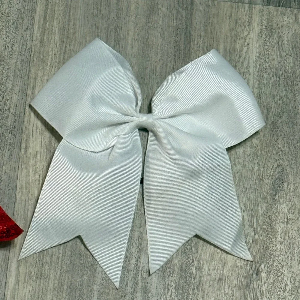 Cheerleading‎ Hair Bows Set Red Sequin & White Competition Dance Team Kids
